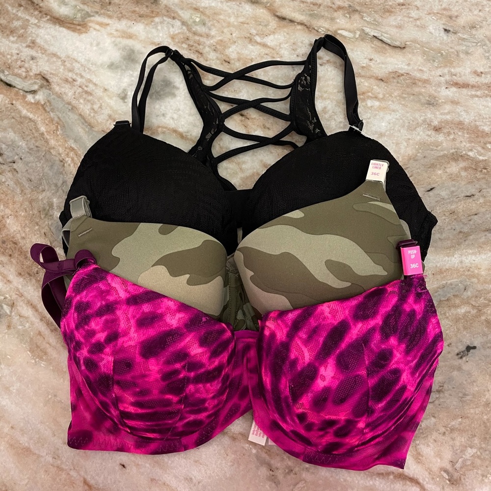 VICTORIA SECRET PINK 36C bras LOT of 3